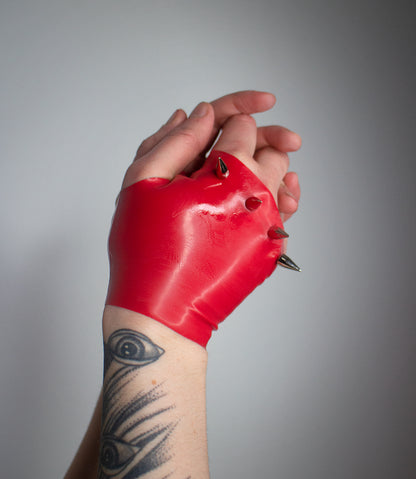 "RVD" Latex Studded Glove Gauntlets | All Sizes