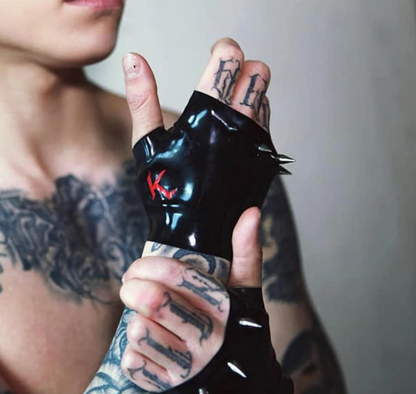 "BLVCK" Latex Studded Glove Gauntlets | All Sizes