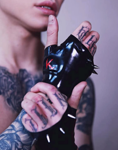 "BLVCK" Latex Studded Glove Gauntlets | All Sizes